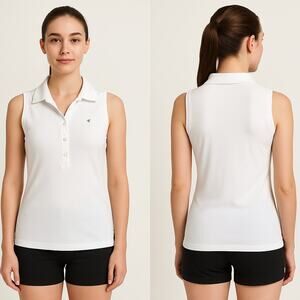 BIRDIE White Sleeveless Polo Shirt Women’s Small 95% Cotton Stretch Fit